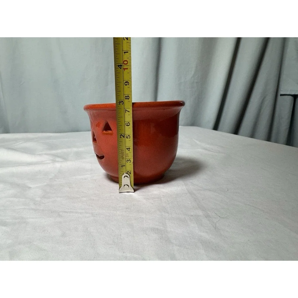 Jack-O-Lantern Halloween Pumpkin Ceramic Candle Holder Orange Pier1 Vintage